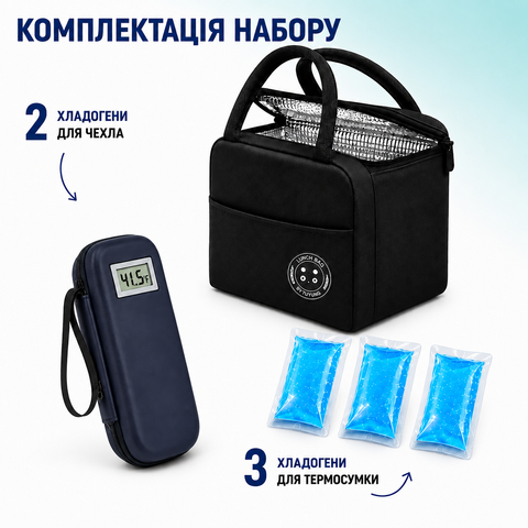 Комплект для стабільного зберігання інсуліну &ndash; чехол з дисплеєм, термосумка та охолоджуючі елементи 473 фото