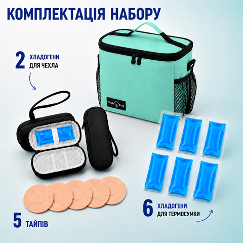 Подарунковий набір для зберігання та транспортування інсуліну: термосумка зелена , термочохол, 8 холодоелементів і 5 патчів 5036 фото